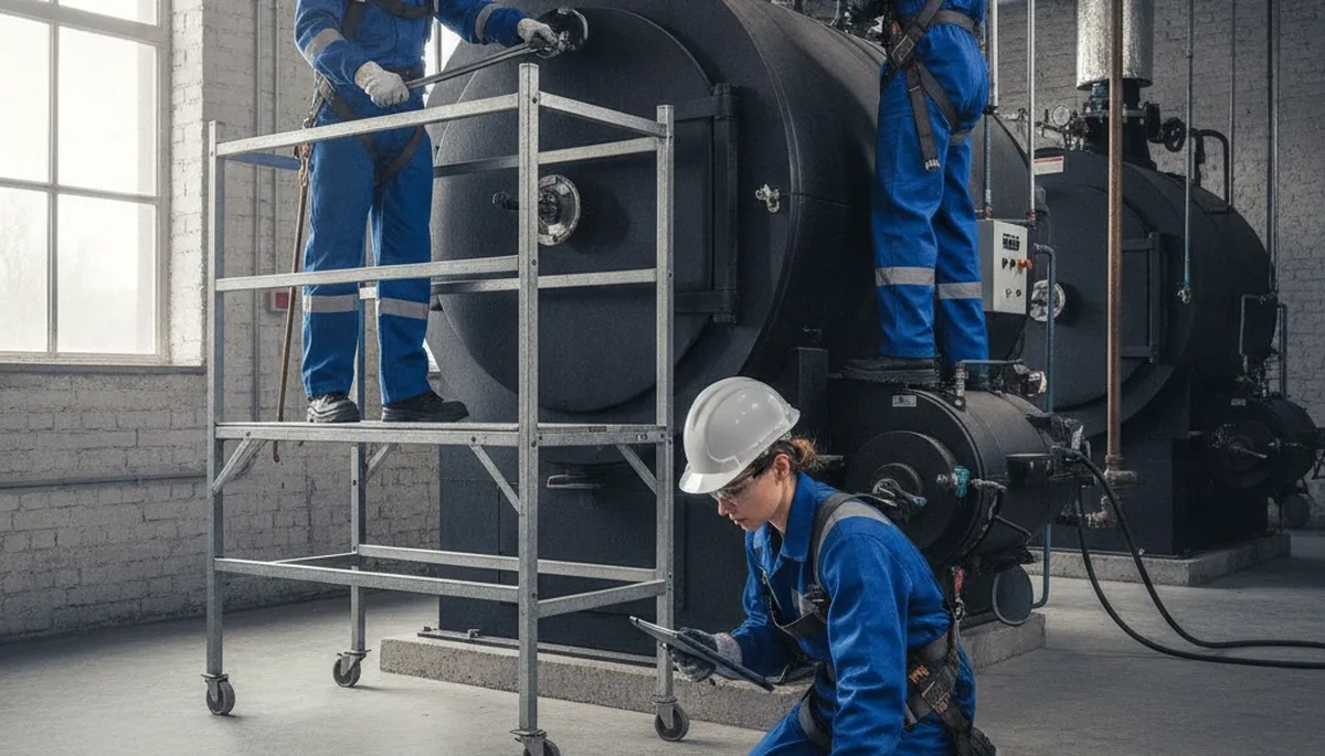 Austin, TX plumber inspecting a boiler for repair on an emergency service call