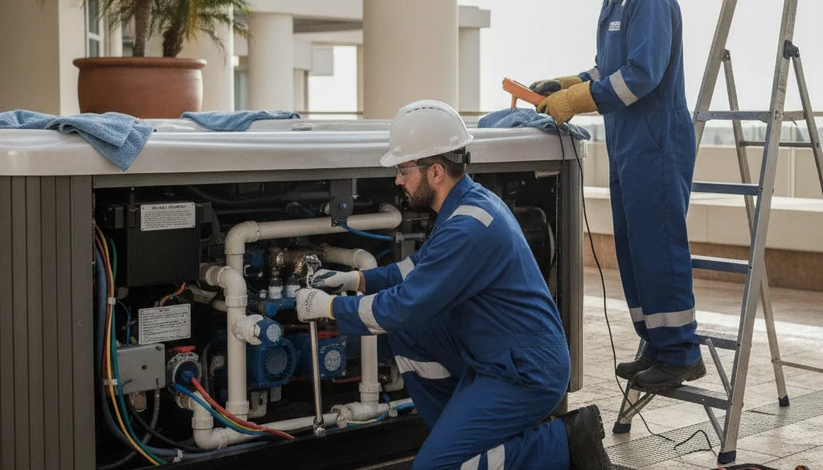 Austin, TX plumber repairing a home spa for reliable plumbing service